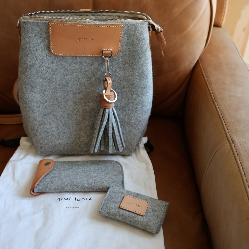 Graf Lantz Bedford Midi Backpack in Granite Merino Wool and Vachetta Leather